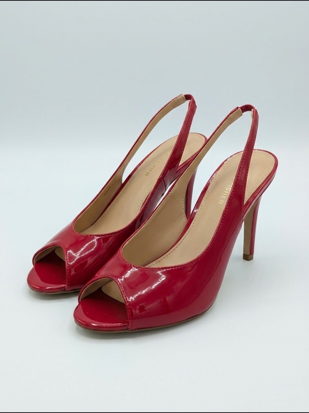 Marc Fisher Red Patent Leather Peep Toe Slingback Heels Pumps Size 9 NEW